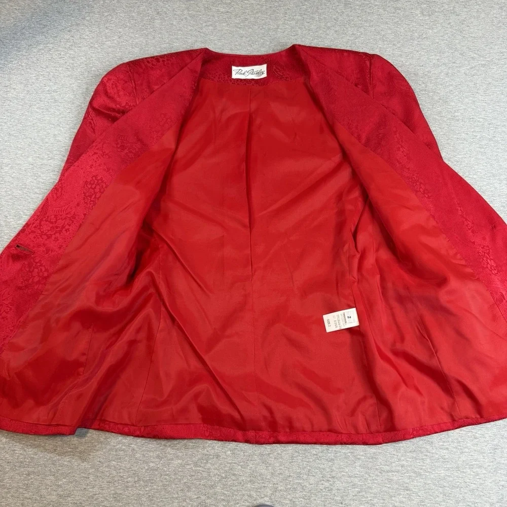 Vintage Paul Stanley Red Silk Blazer Power Jacket Textured Single Button Sz 2
